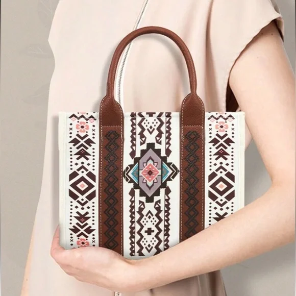 Brown and Cream Geometric Tote Bag Set - Picture 6 of 6